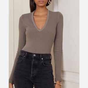 Agolde Taupe Ribbed Long Sleeve Bodysuit